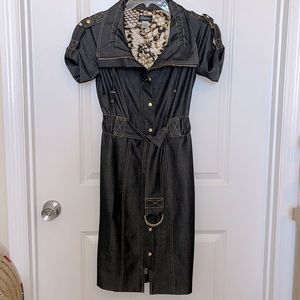 CACHE Denim-Like Gold Snaps Front 2-way Zipper Cargo Dress